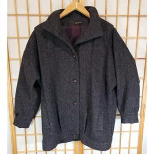 Vintage Michelle Stuart Womens Jacket 100% Wool Black Purple Button Up Size XL